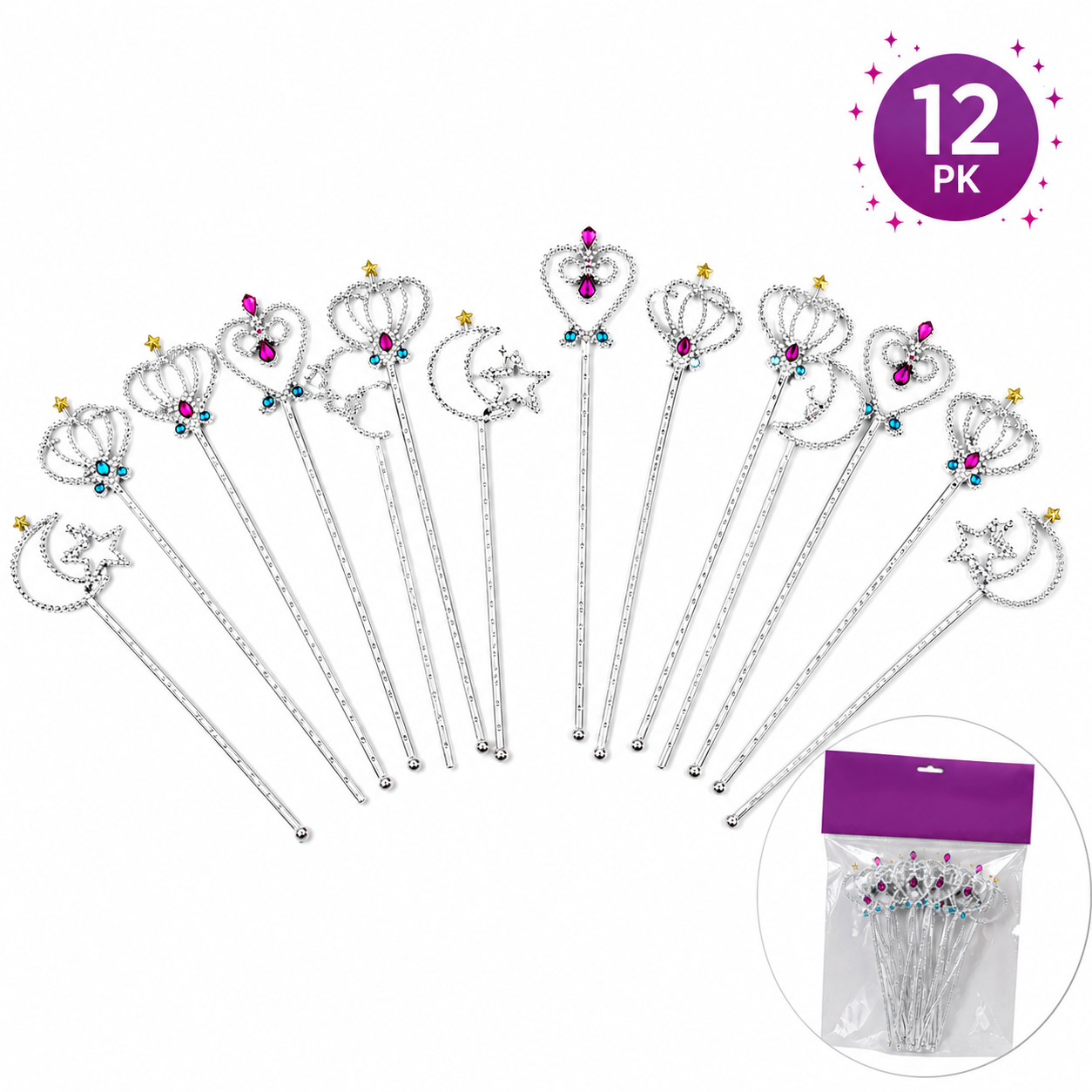 Jeweled Magical Plastic Wands-12Pk