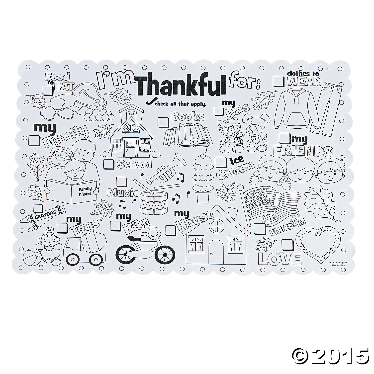 CYO Im Thankful For Thanksgiving Place Mats 12 Pk