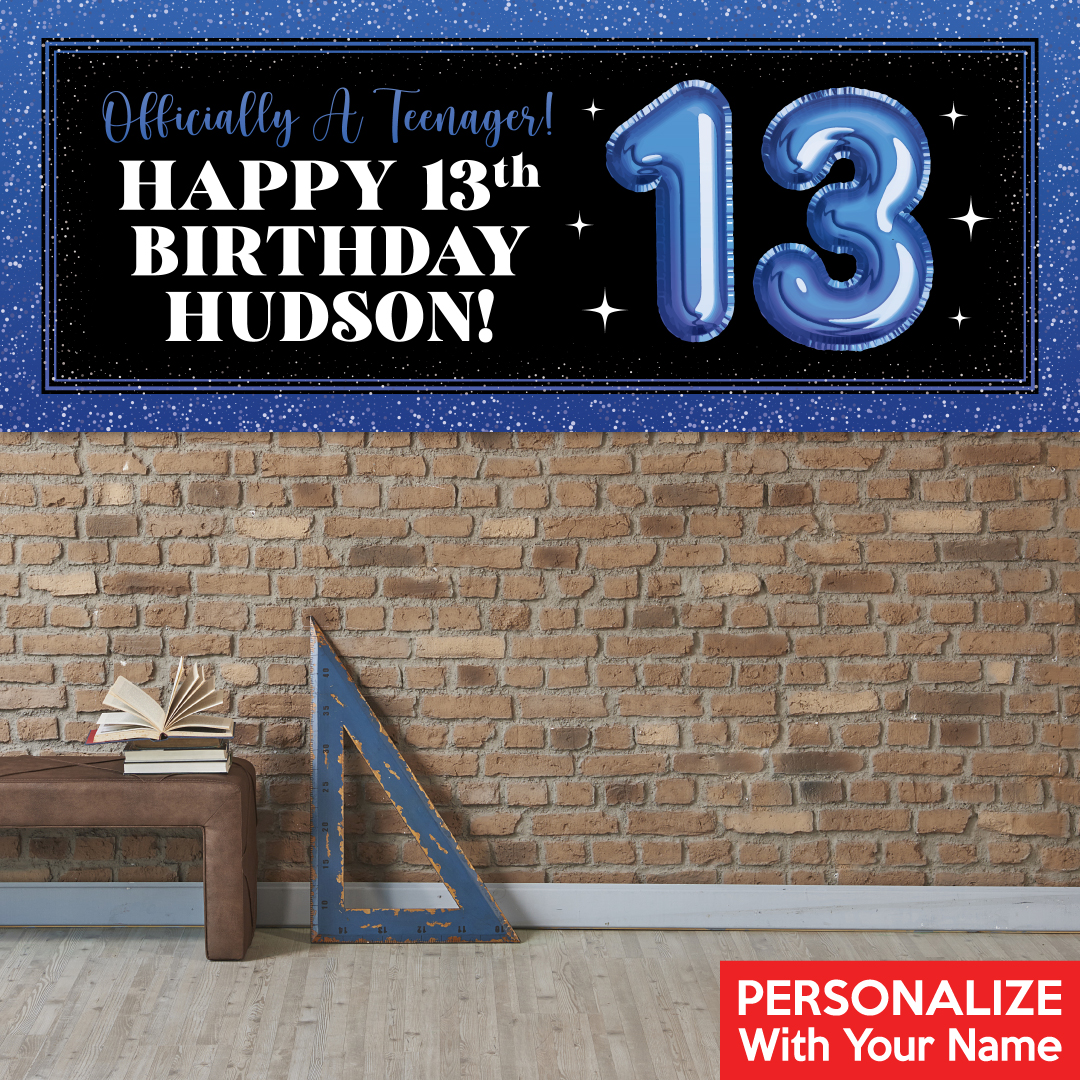13th Birthday Blue PERSONALIZED Giant Vinyl Banner