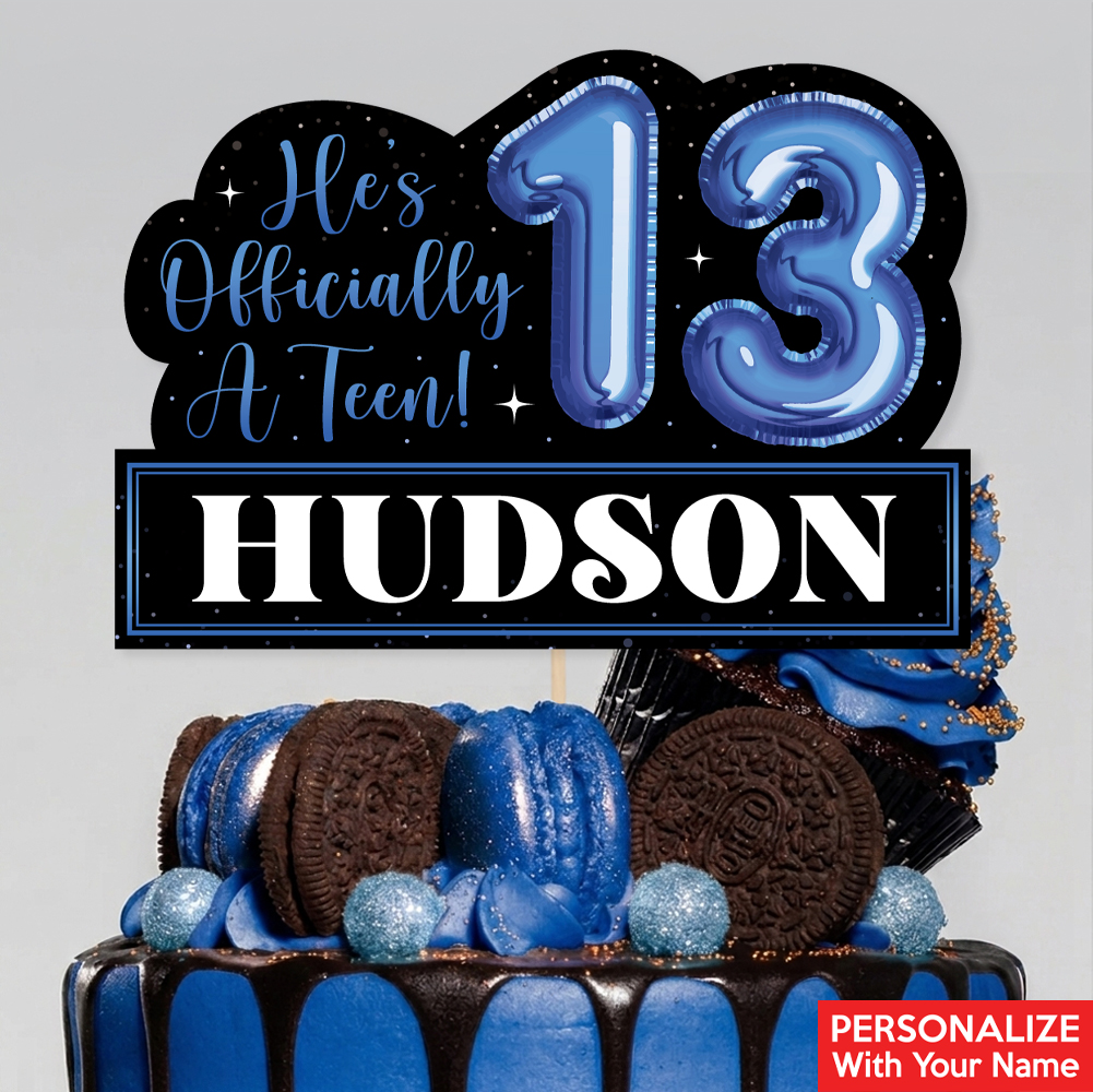13th Birthday Blue PERSONALIZED Cake Pick Topper