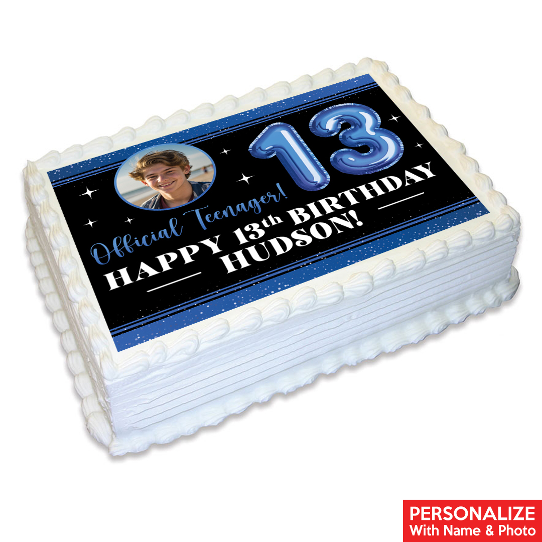 13th Birthday Blue Photo Personalized Edible Icing