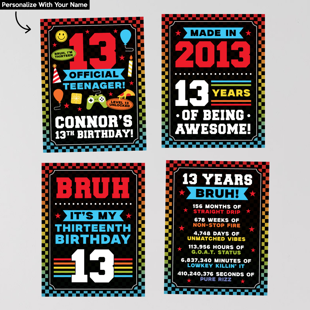 Official Teenager 13th Birthday Personalized Cutouts - 4 PACK