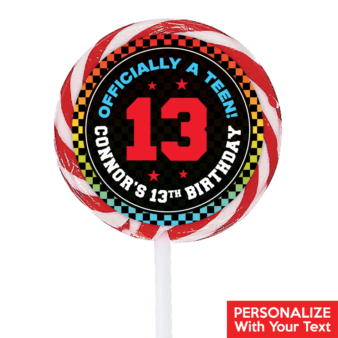 Official Teenager 13th Birthday PERSONALIZED Lollipops - 12 Pk