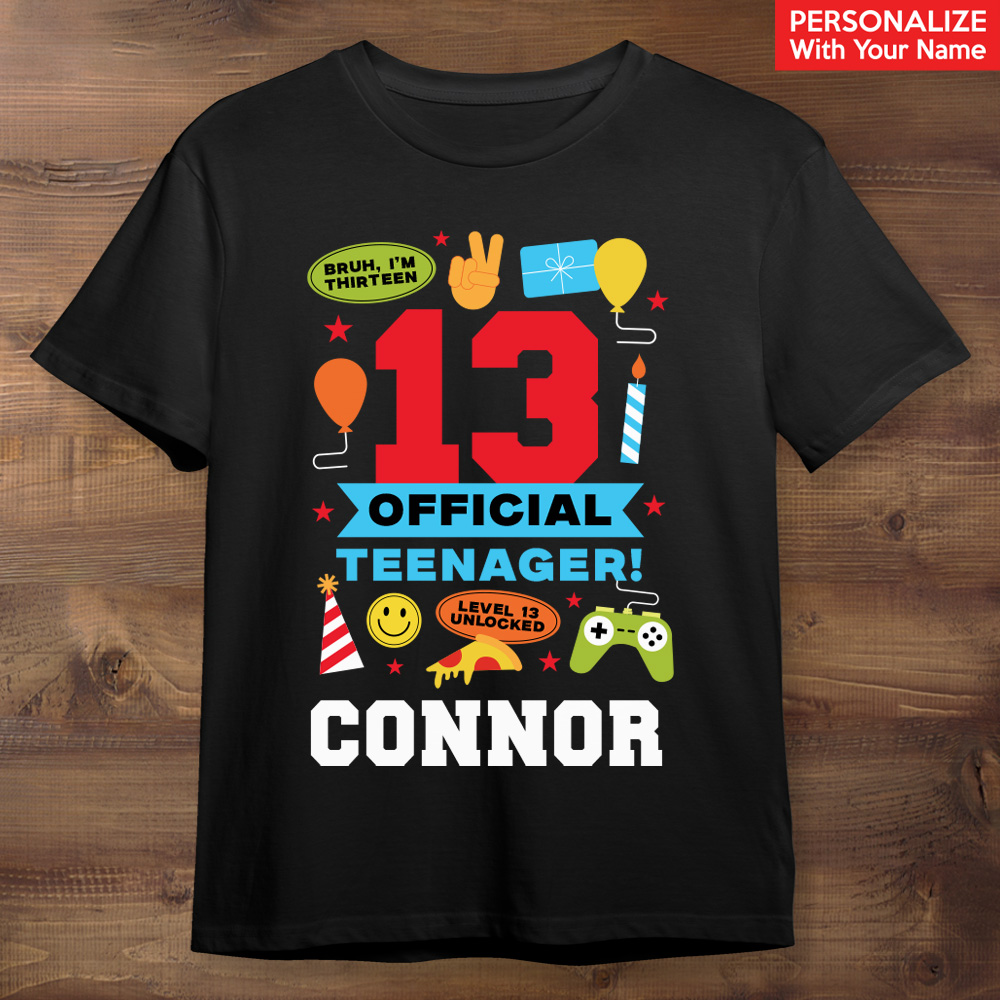 Official Teenager 13th Birthday Personalized Name Black T-shirt