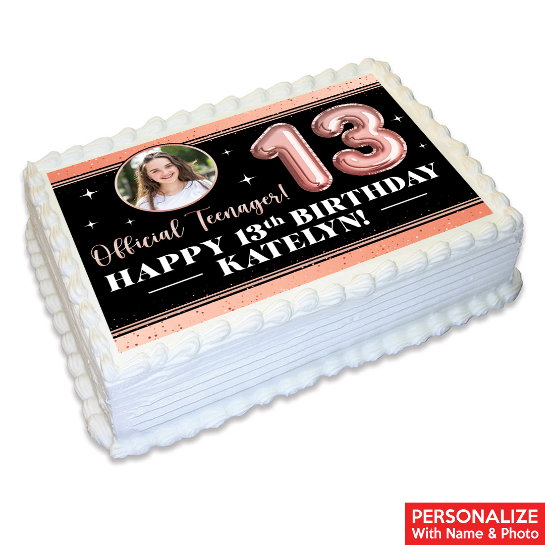 13th Birthday Girl Photo Personalizable Edible Icing