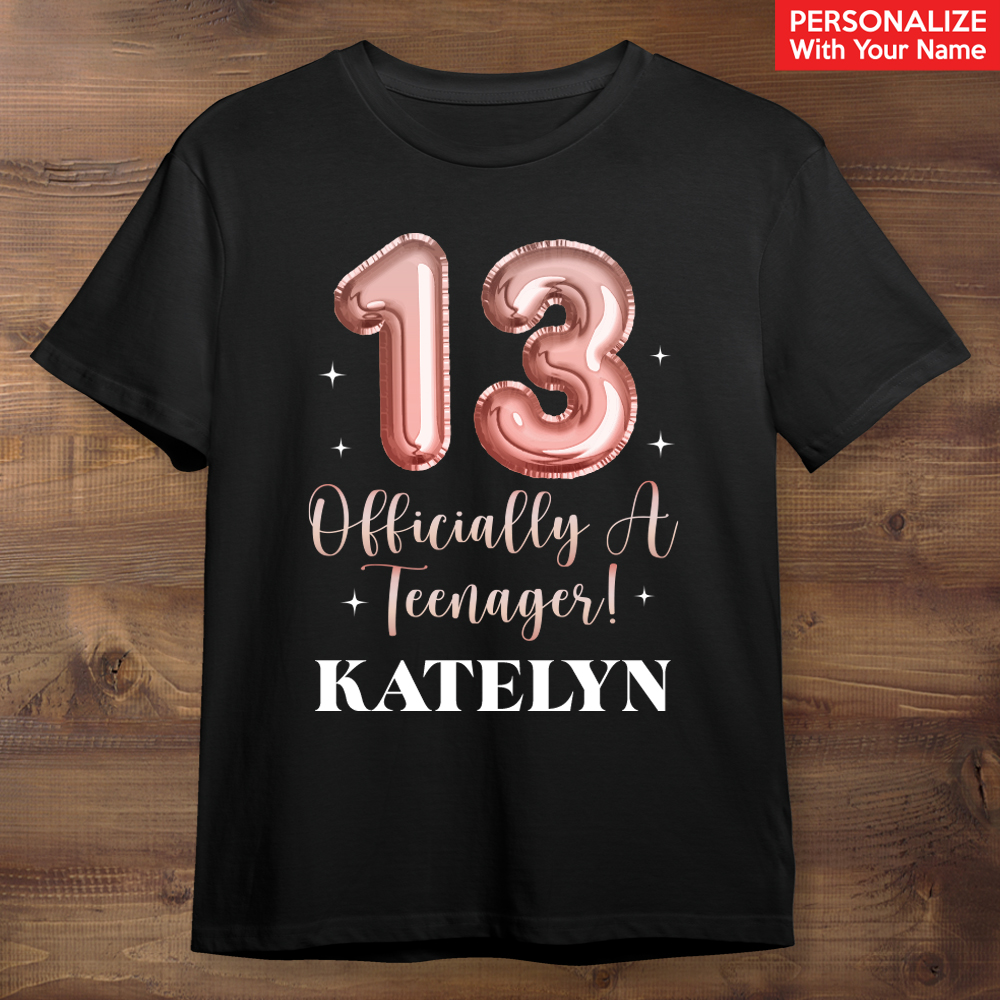 13th Birthday Girl Personalized Name Black T-shirt