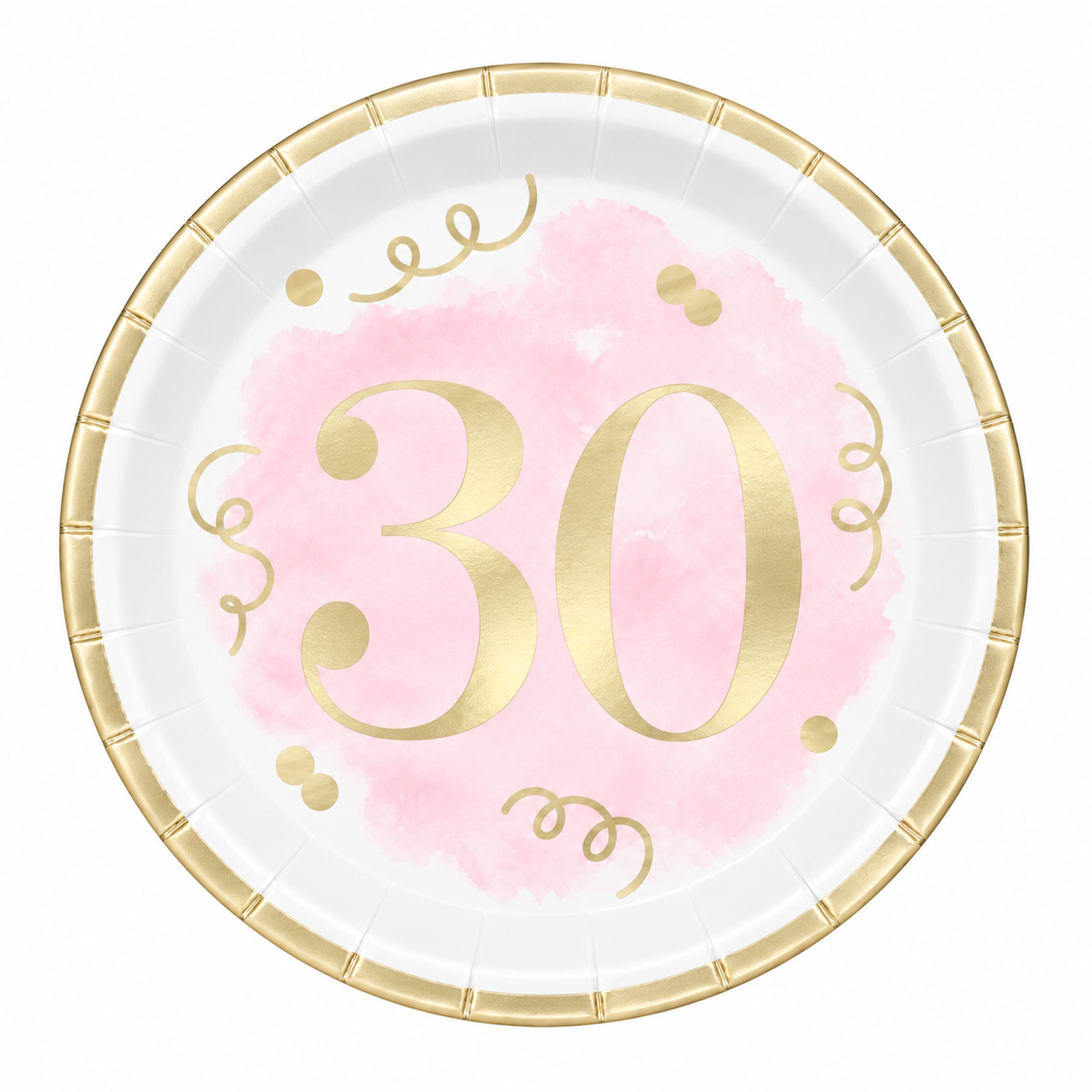 Blush Pink & Metallic Gold 30th Birthday Dessert Plates - 8 PKK