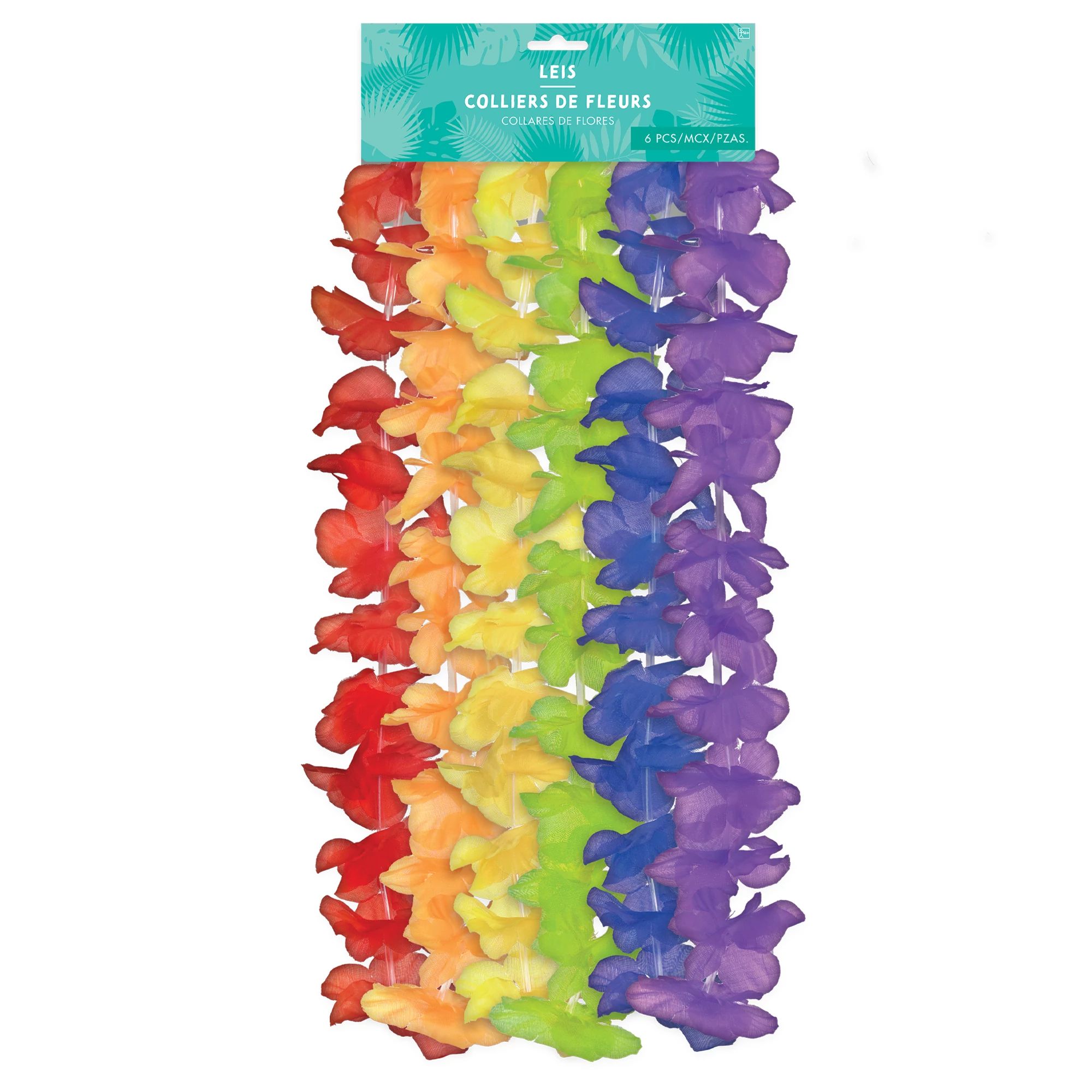 Neon Rainbow Flower Leis - 6 Pack