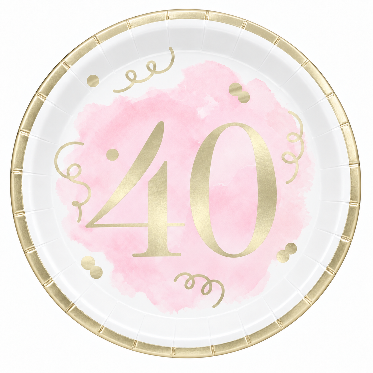 Pink Metallic 40th Birthday Dessert Plates - 8 PK