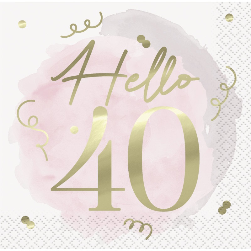 Pink Metallic 40th Birthday Dinner Napkins - 16 PK