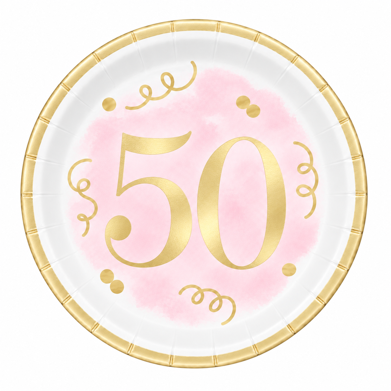 Blush Pink & Metallic Gold 50th Birthday Dessert Plates - 8 PK