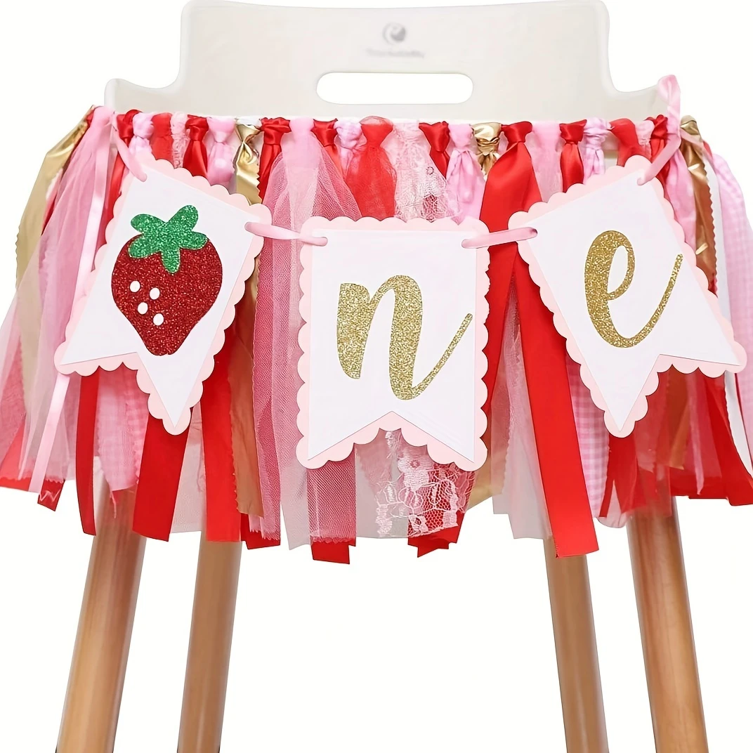 Deluxe Strawberry 1st Birthday Fabric High Chair Decor