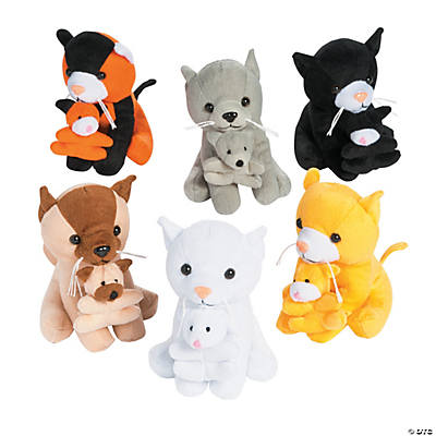 Plush Cats Holding Kittens - 12 Pack