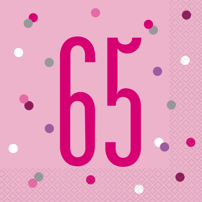 Pink 65th Bday Lunch Napkins - 16 PK