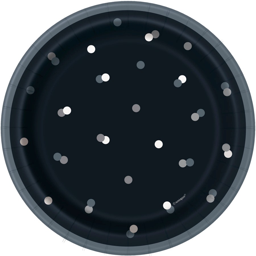Black & Silver Dot Dessert Plates - 8 PK