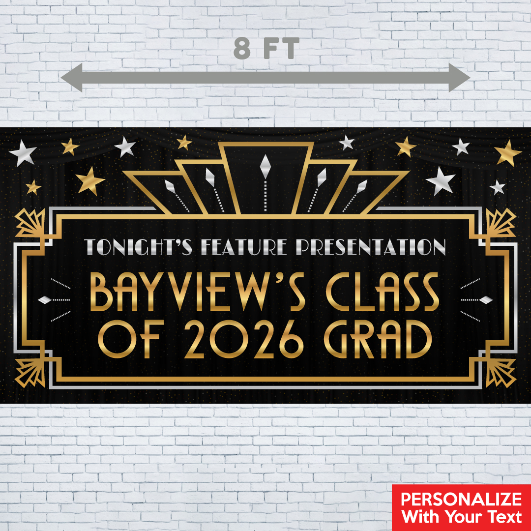 Grad Black & Gold PERSONALIZED Gigantic 8 FT Heavy Vinyl Banner