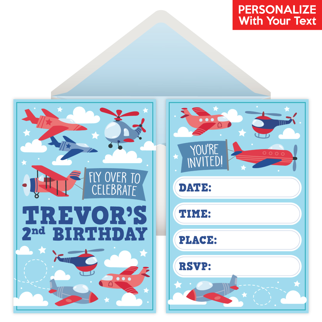 Airplane PERSONALIZED Invitations - 8 Pk