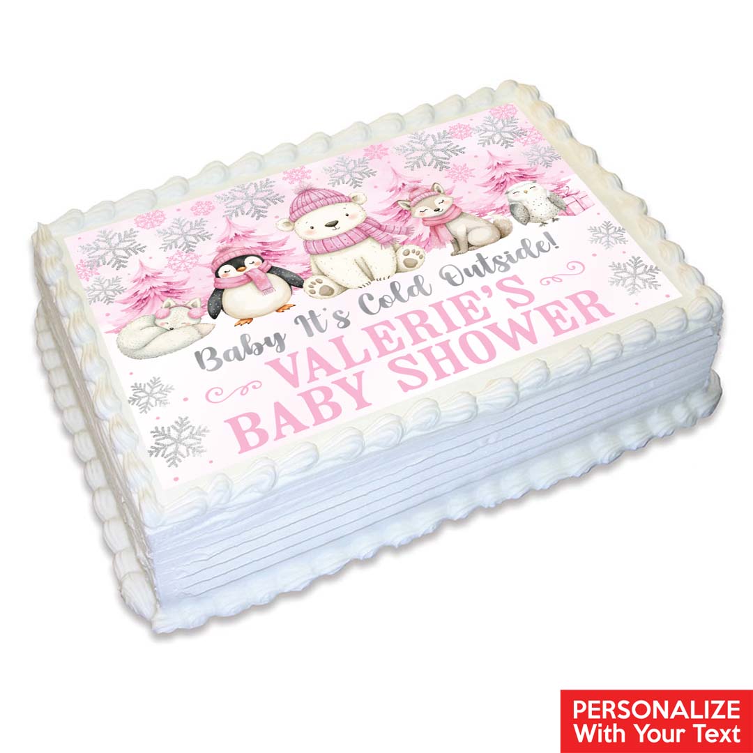 Baby it's Cold Outside Pink Personalizable Edible Icing