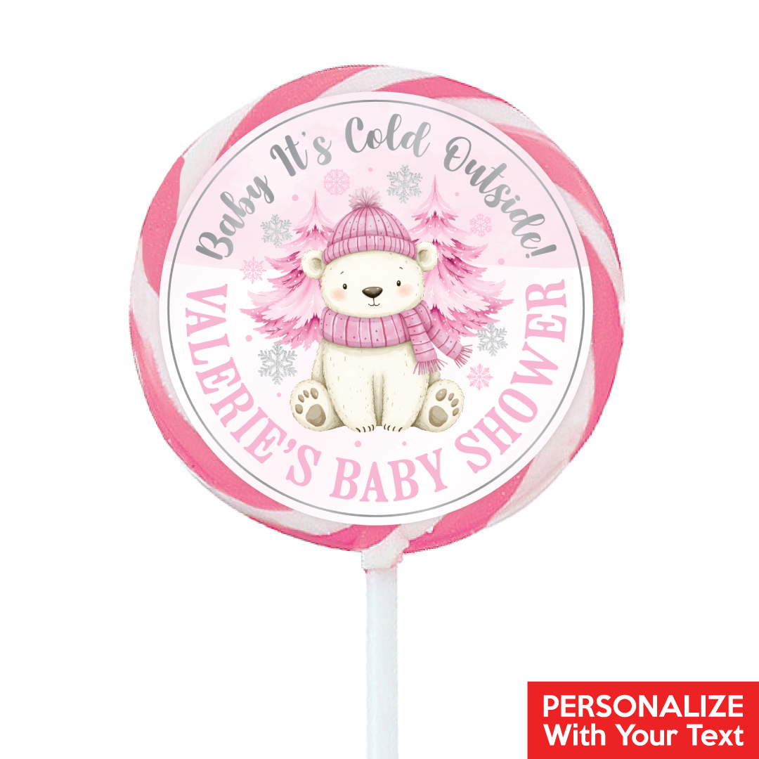 Baby It's Cold Outside Pink PERSONALIZED Lollipops - 12 Pack