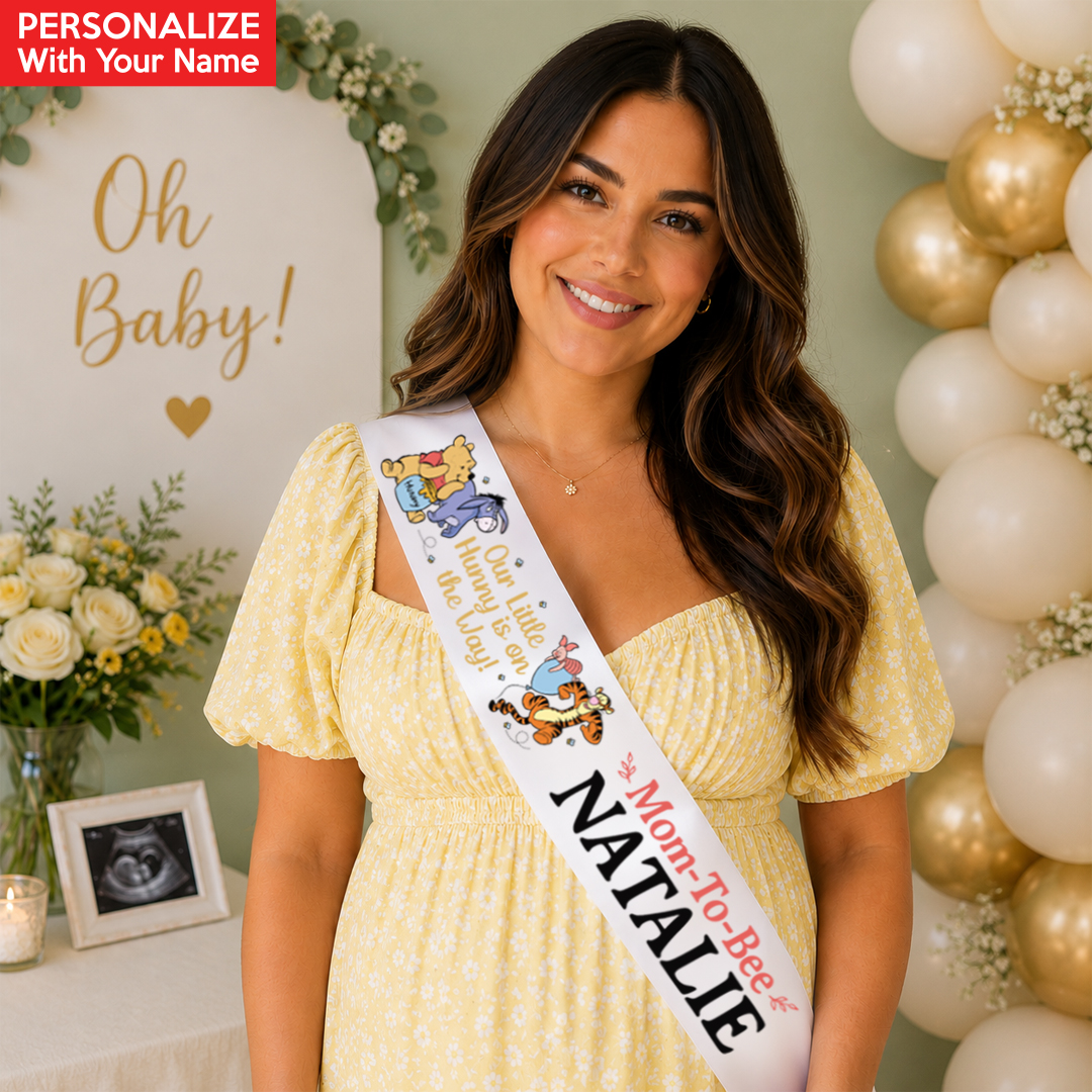 Winnie The Pooh Baby Shower Personalized White Satin Sash