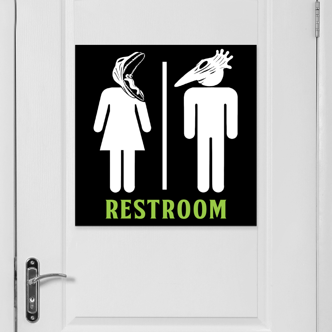 Beetlejuice restroom sign