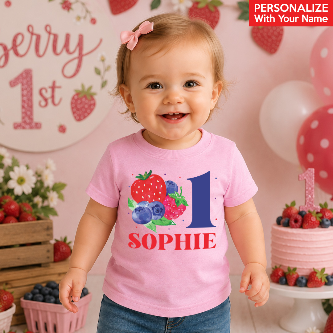 Berry 1st Personalized Name Light Pink T-shirt