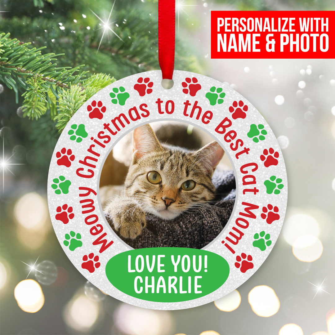 Best Cat Mom Personalized Photo Wood Ornament