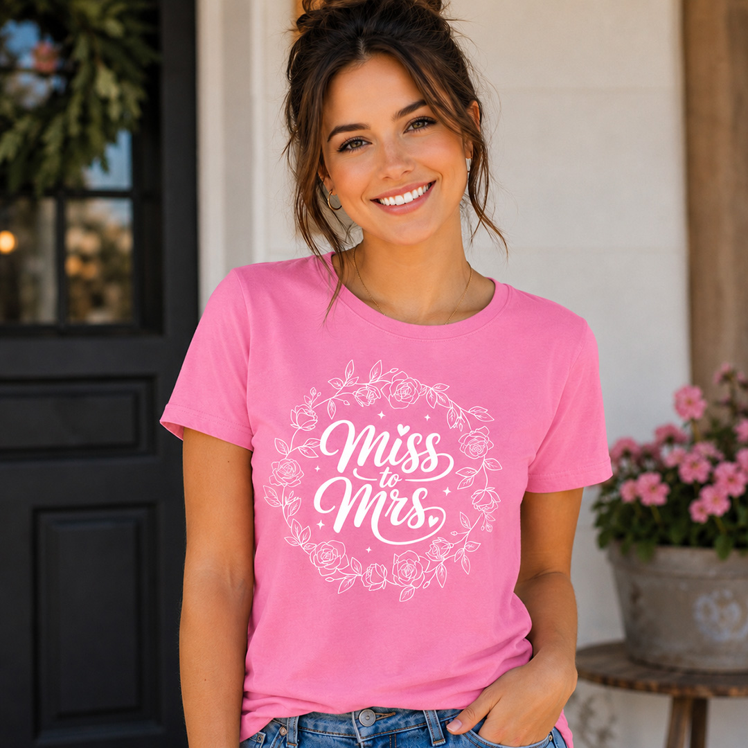 Miss to Mrs Floral Pink T-shirt- Choose Size