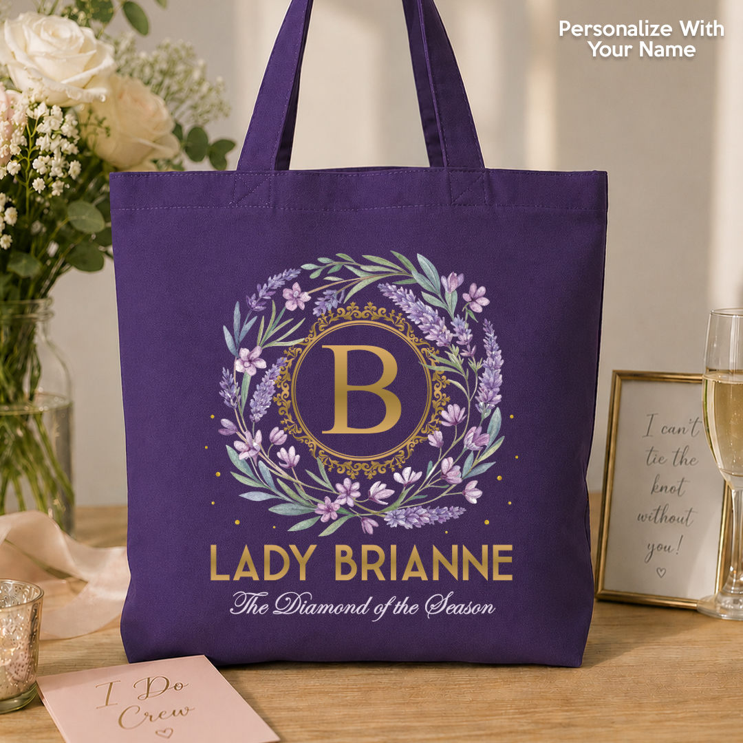 Bridgerton Bridal Shower Personalized BIG 41cm Purple Cotton Tote