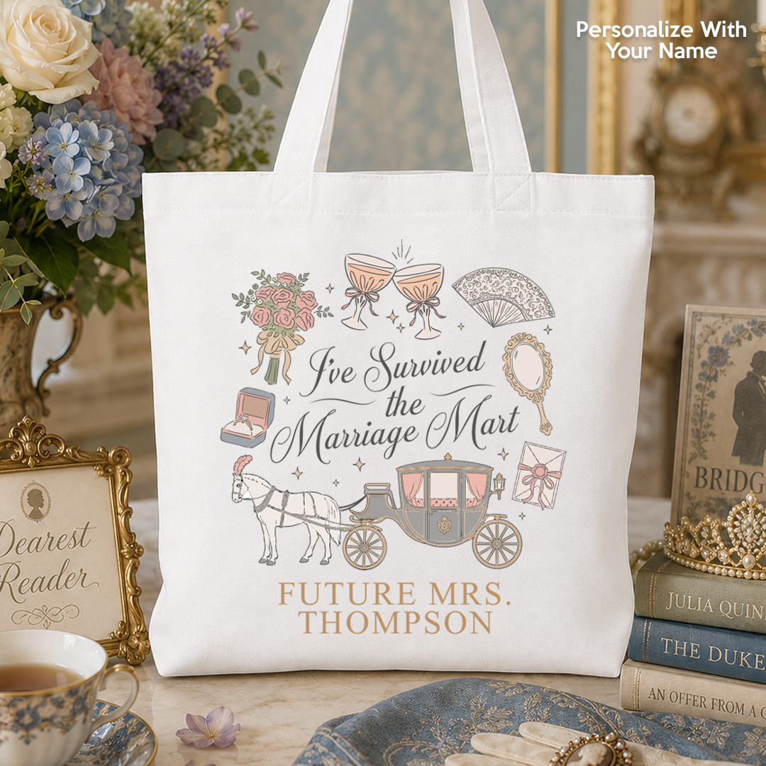 Bridgerton Bridal Shower Personalized BIG 41cm Purple Cotton Tote