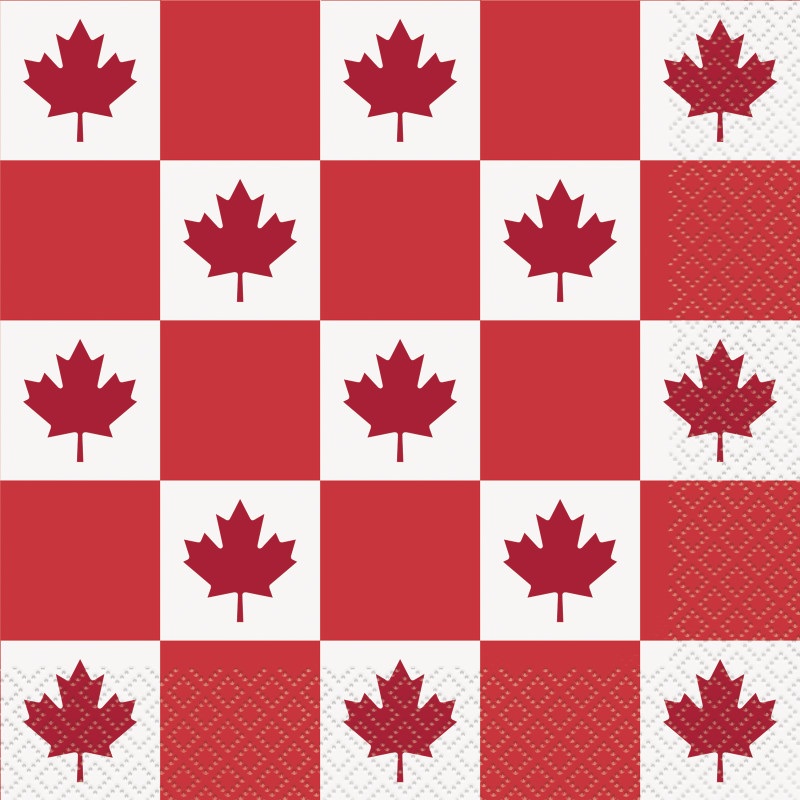 Canada Day Maple Leaf Checkered Lunch Napkins – 16pk