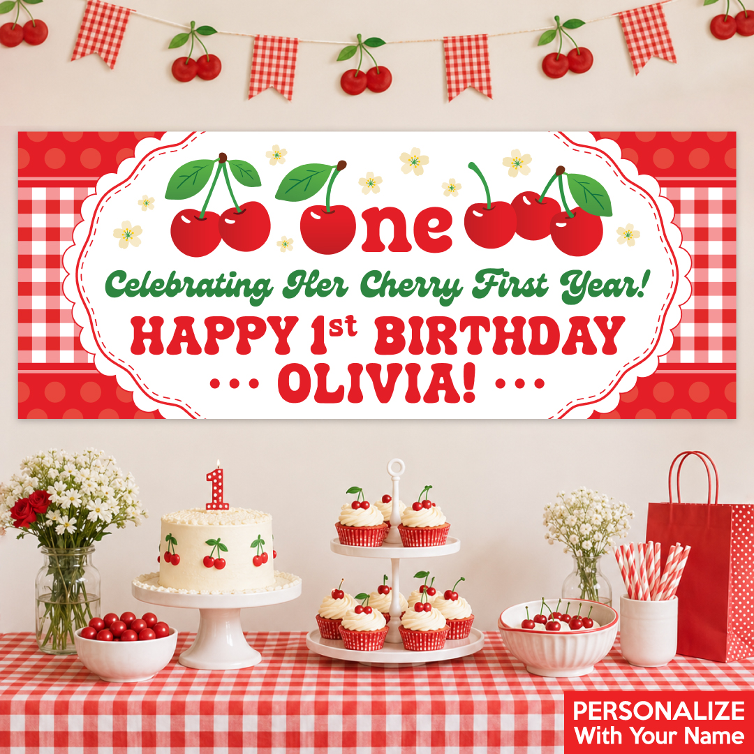 Cherry 1st Birthday PERSONALIZED Giant Vinyl Keepsake Banner