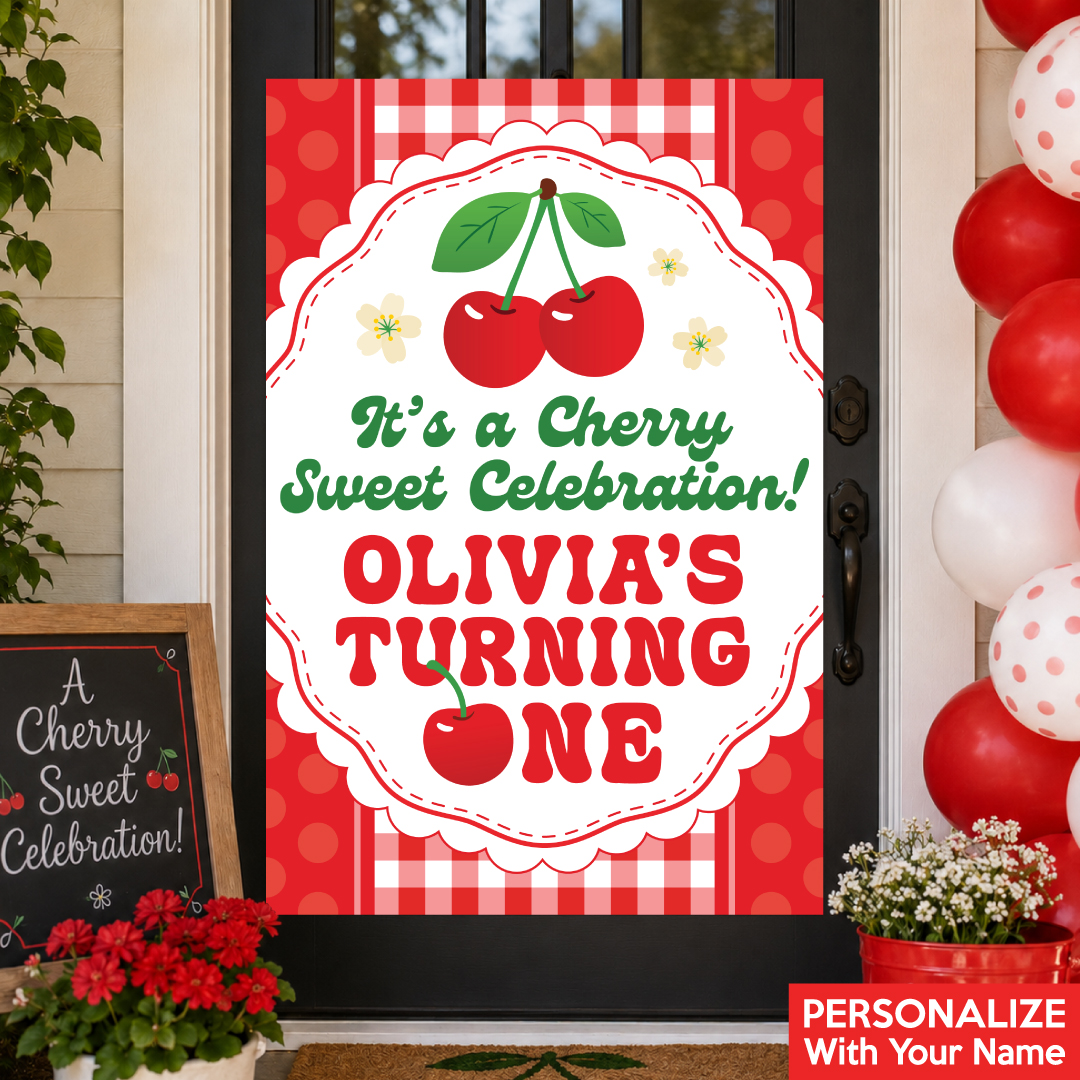 Cherry 1st Birthday PERSONALIZED Giant Vinyl Door Sign