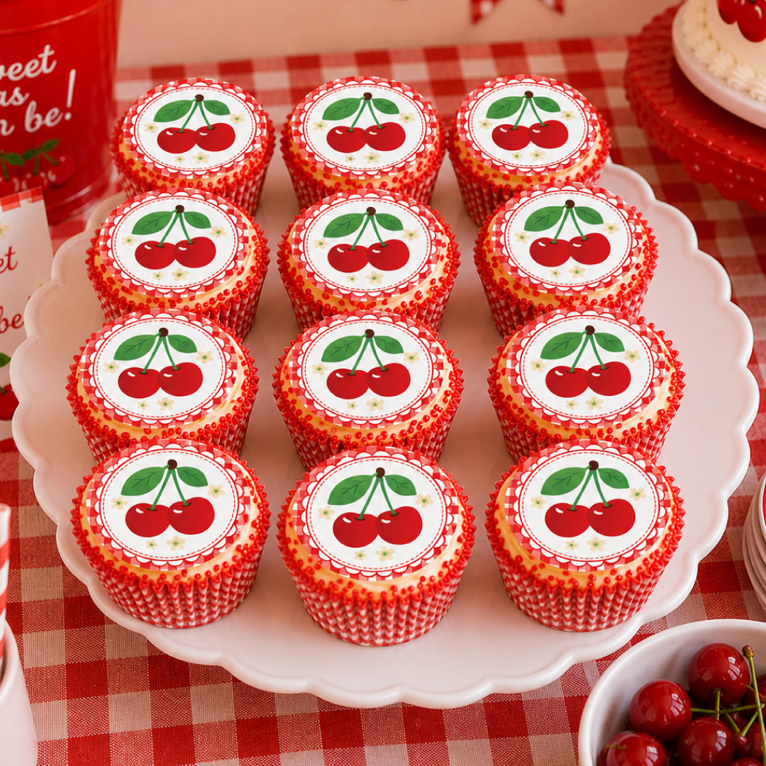 Sweet Cherry Cupcake Icing Toppers 12pk