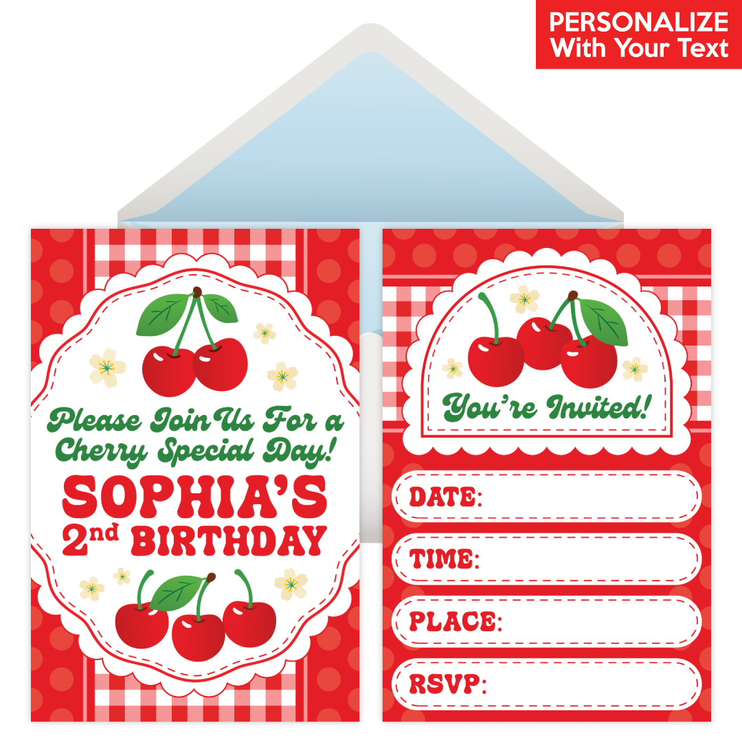 Cherry Birthday PERSONALIZED Invitations - 8 Pk