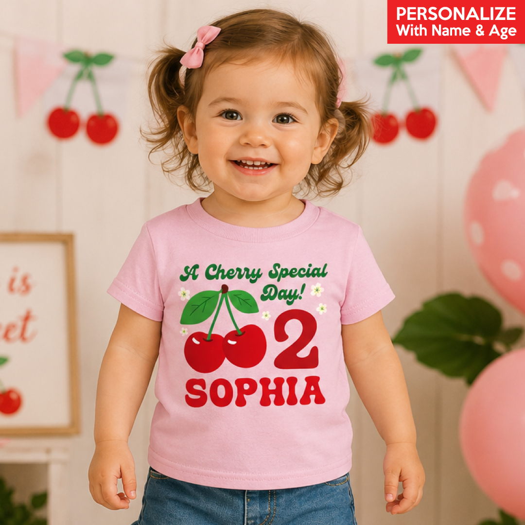 Cherry Birthday Personalized Light Pink T-shirt