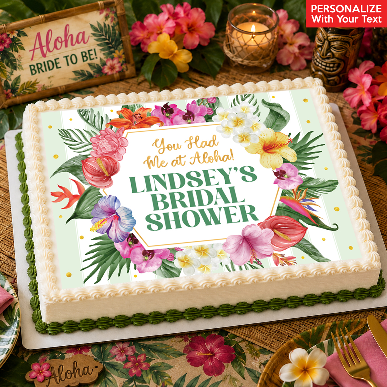 Chic Aloha Bridal Shower Personalized Edible Icing