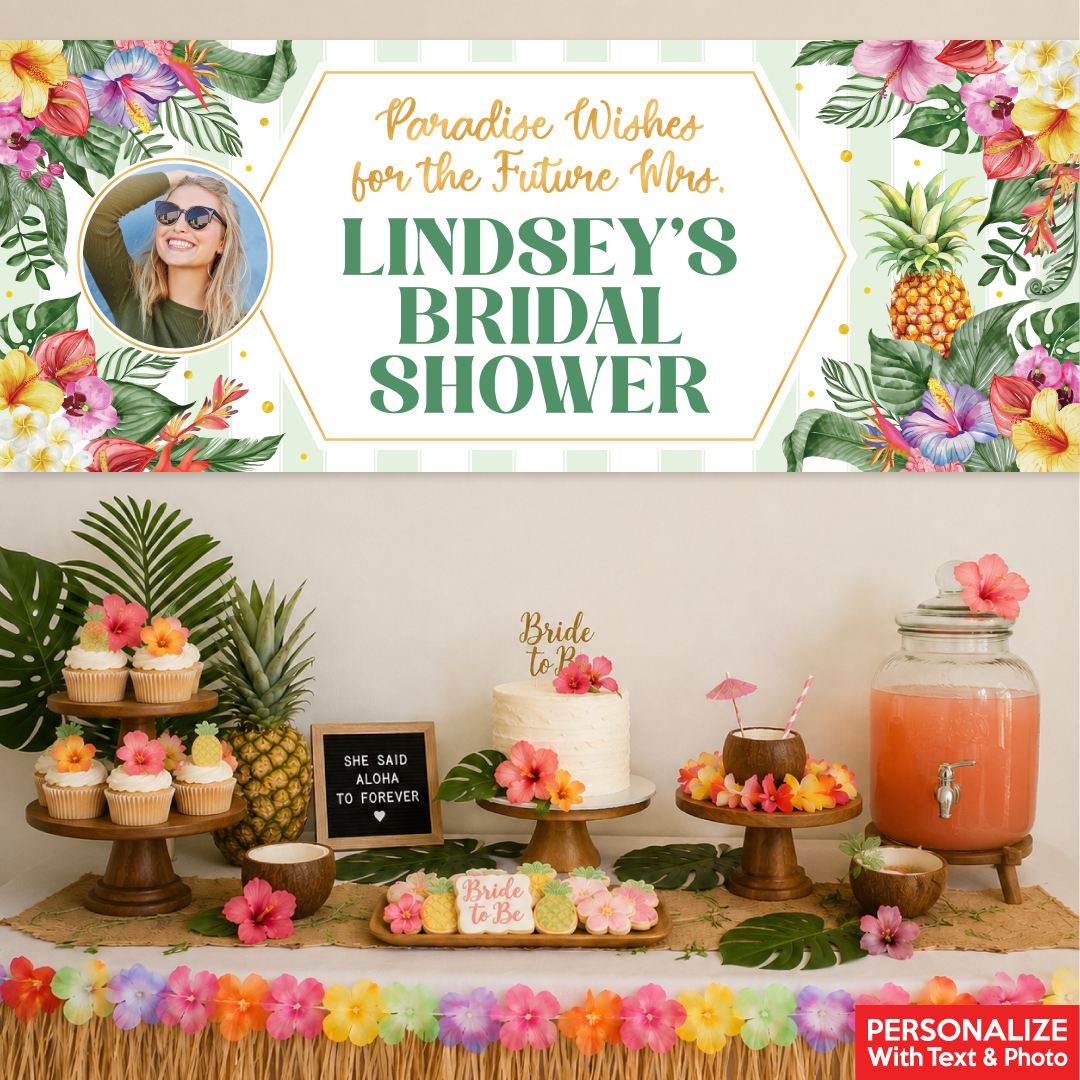 Chic Aloha Bridal Shower PERSONALIZED Photo Vinyl Banner