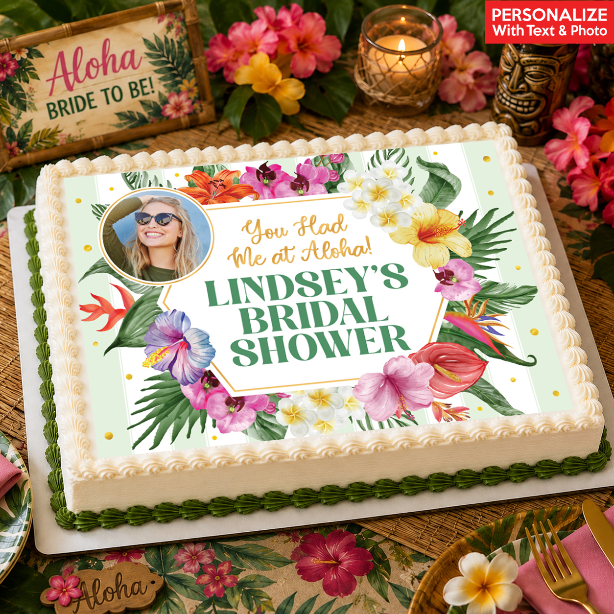 Chic Aloha Bridal Shower Photo Personalized Edible Icing