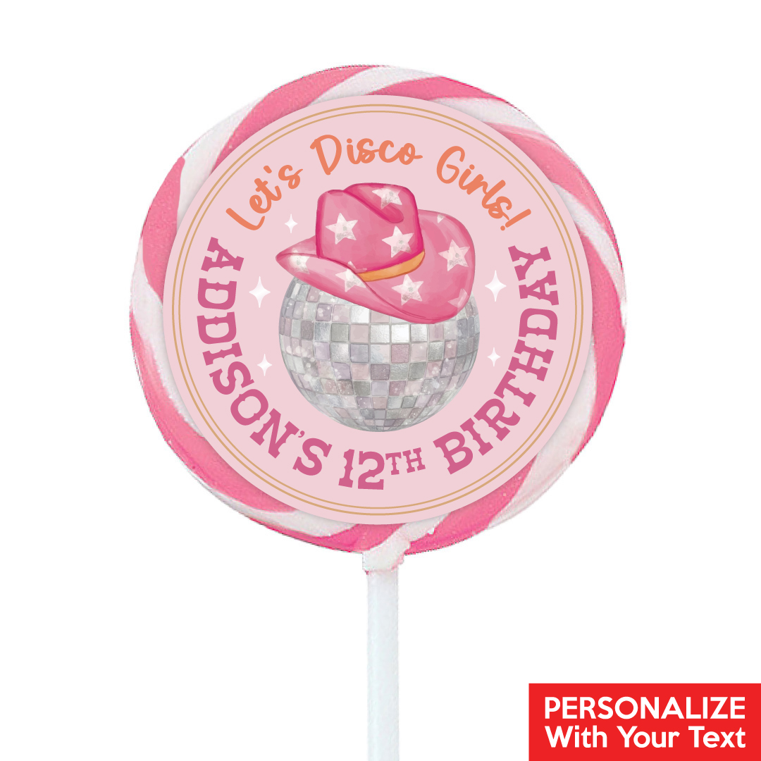 Cowgirl Disco PERSONALIZED Lollipops - 12 Pack