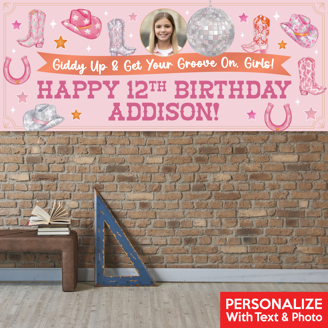 Cowgirl Disco PHOTO PERSONALIZED Vinyl Keepsake Banner