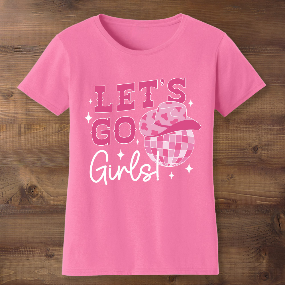 Disco Cowgirl Let's Go Girls Pink T-shirt