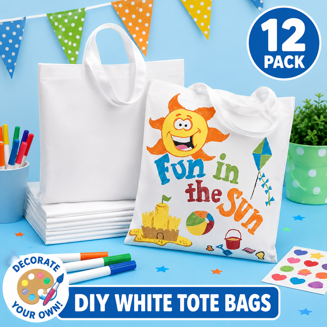 DIY White Tote Bags - 12pk