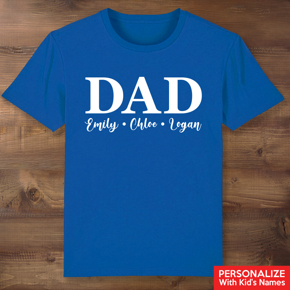 Dad Personalized with Kids Names Blue T-shirt