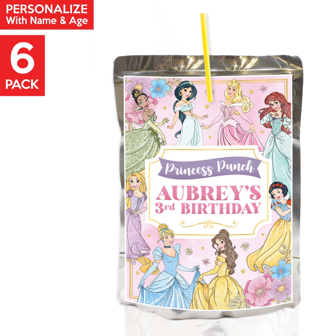 Princess PERSONALIZED VINYL Juice Labels - 6 PK