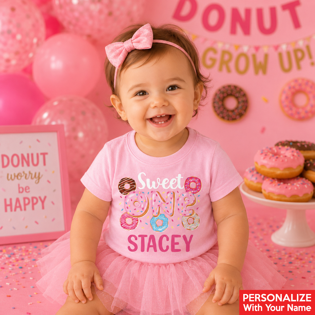Donut Sweet ONE Personalized Light Pink T-shirt