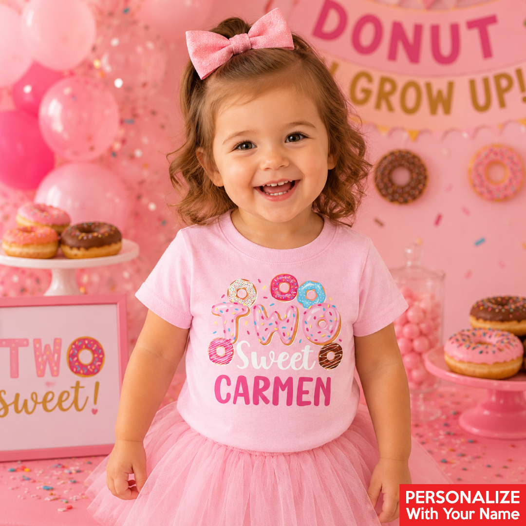 Donut Two Sweet Personalized Light Pink T-shirt