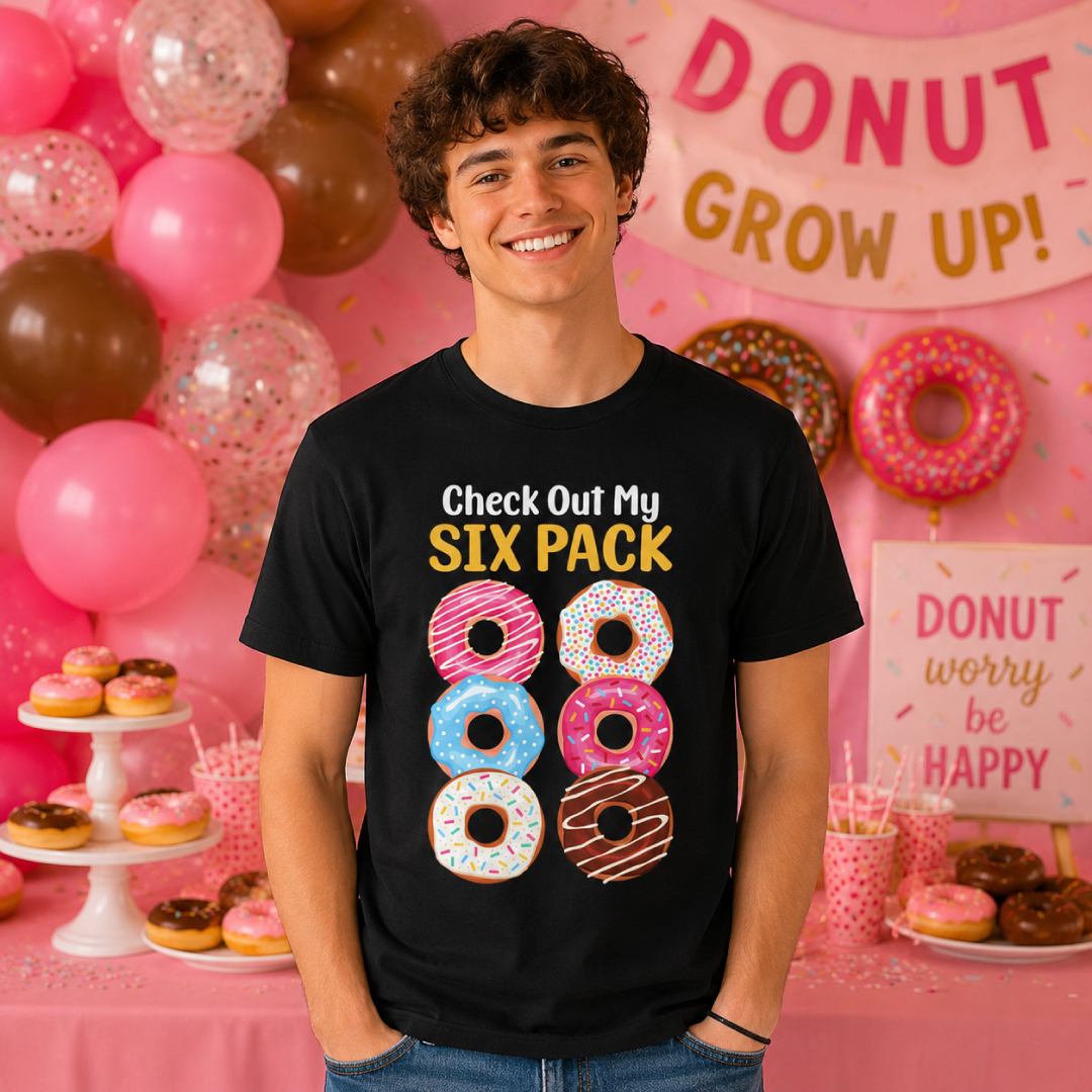 Donut Six Pack Black T-shirt- Choose a Size