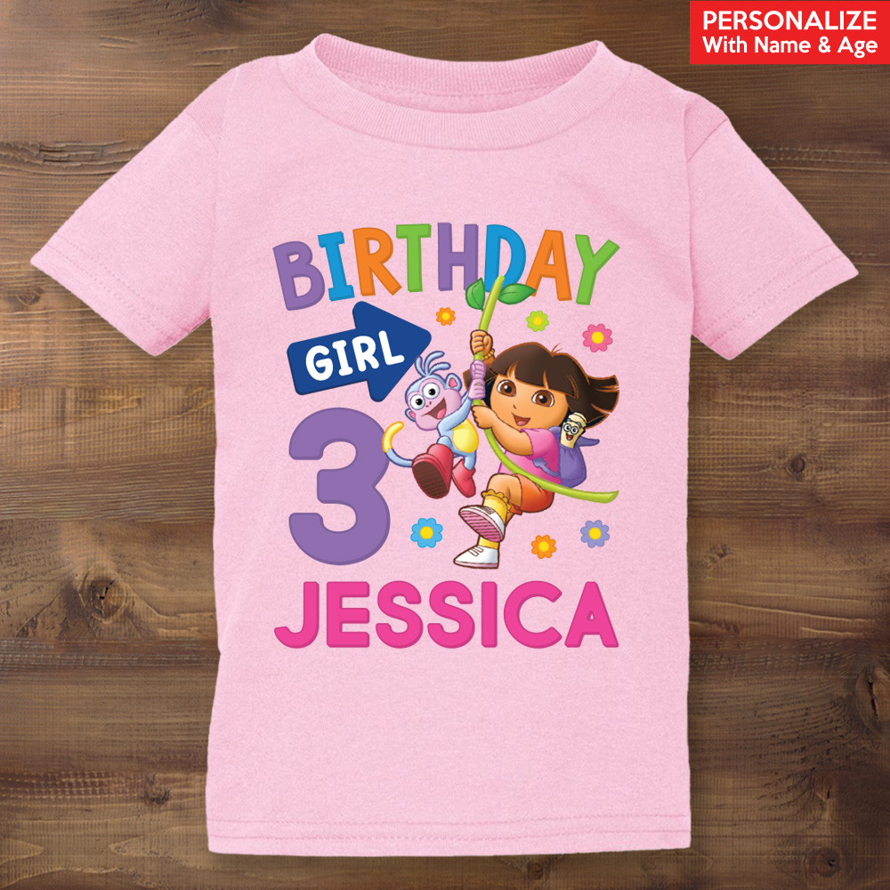 Dora Birthday Personalized Light Pink T-shirt