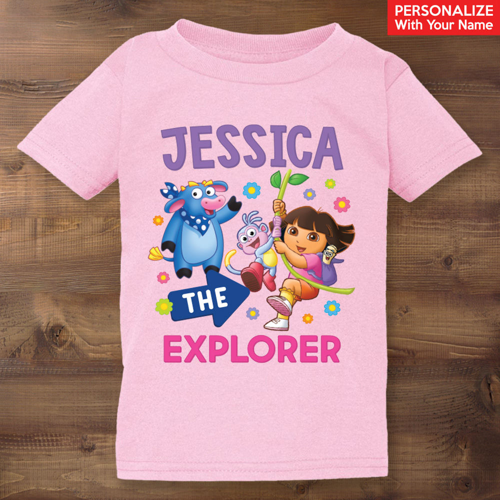 Dora Fun & Friends Personalized Name Light Pink T-shirt